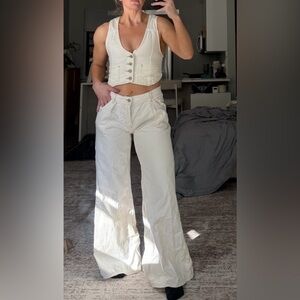 Free People Soft Cream Wide-Leg Pants/Jeans Size Small- amazing set.